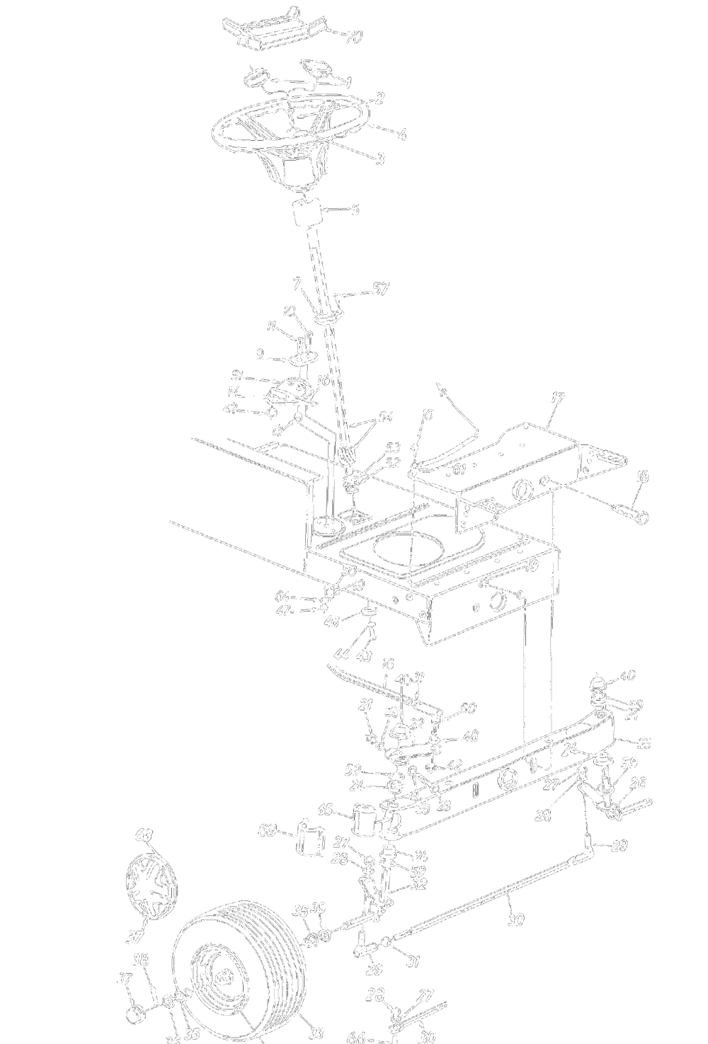 Steering Assembly/Axle, Front/Wheels, Front Diagram and Parts List for 136L660F000 1996 Yard Machines Lawn Tractor